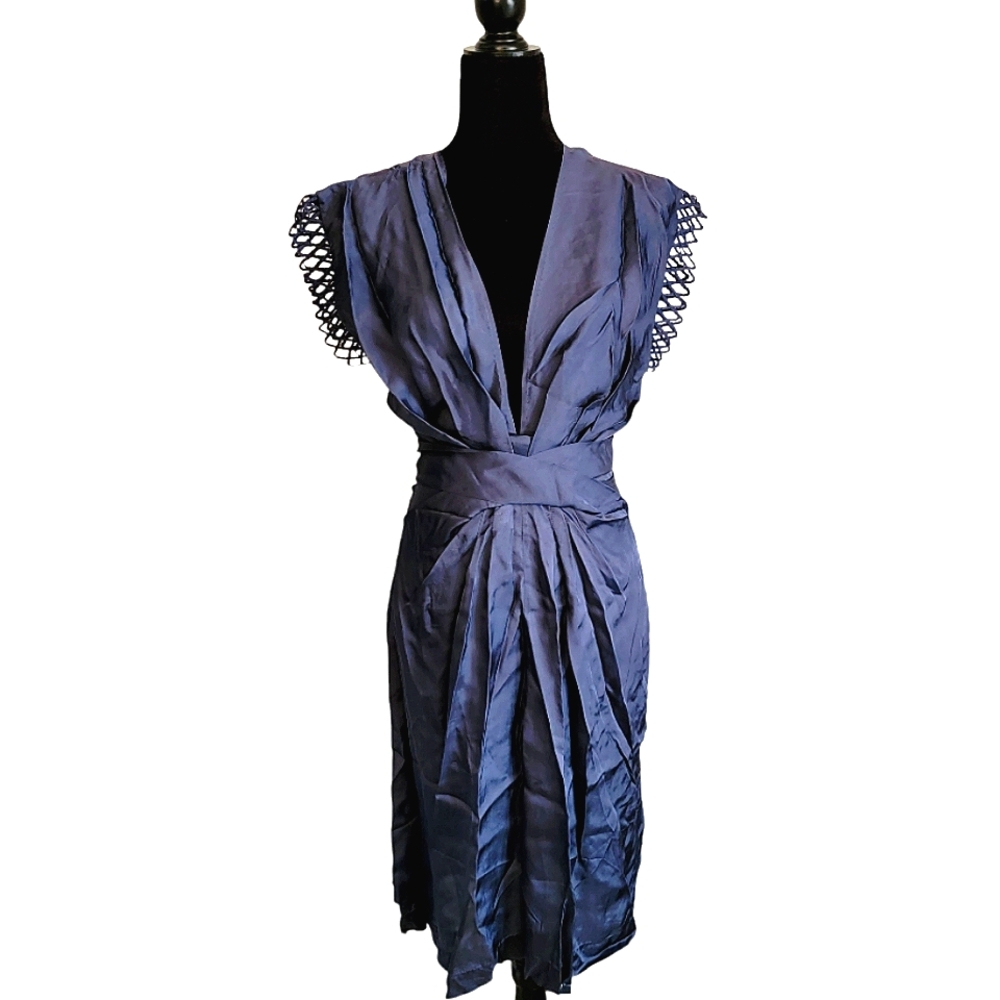 BCBGMAXAZRIA Navy Blue Iridescent Wrap Cocktail Dress NEW - Picture 16 of 16